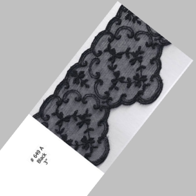 #649 Black 3-1/4″ (8 cm) Cotton Tule with Rayon Stitching